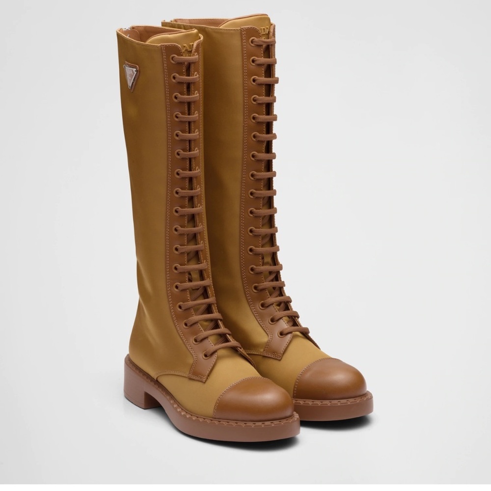 NWB**PRADA**Classic Brushed-Leather & Re-Nylon Knee-High Boots**EU 37;38**$2250